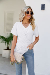 Casual Short-Sleeve V-Neck T-Shirt with Knotted Front