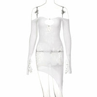 One-Shoulder Hollow Out Long Sleeve Perspective Dress