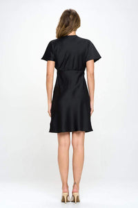 Satin Solid Deep V neck Formal Short Dress