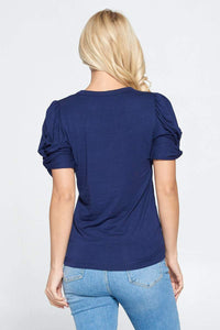 Solid Short Sleeve Top with Scrunched Sleeves