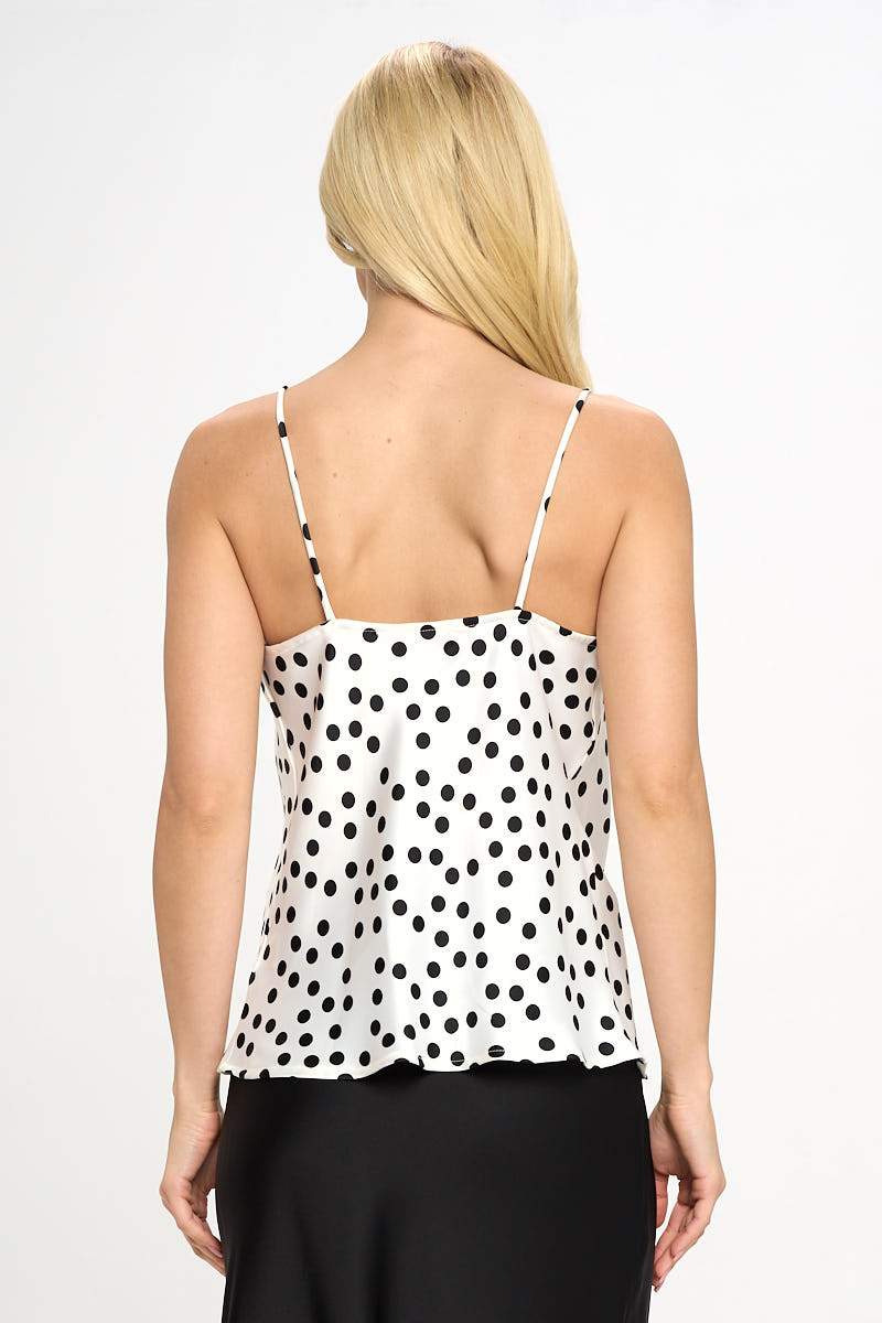 Polka Dot Satin Cowl Neck Top