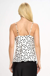 Polka Dot Satin Cowl Neck Top