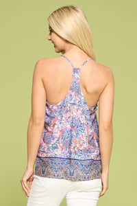 Pink Boho Border Print V-neck Top