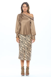 Dropped Shoulder Long Sleeve Satin Top