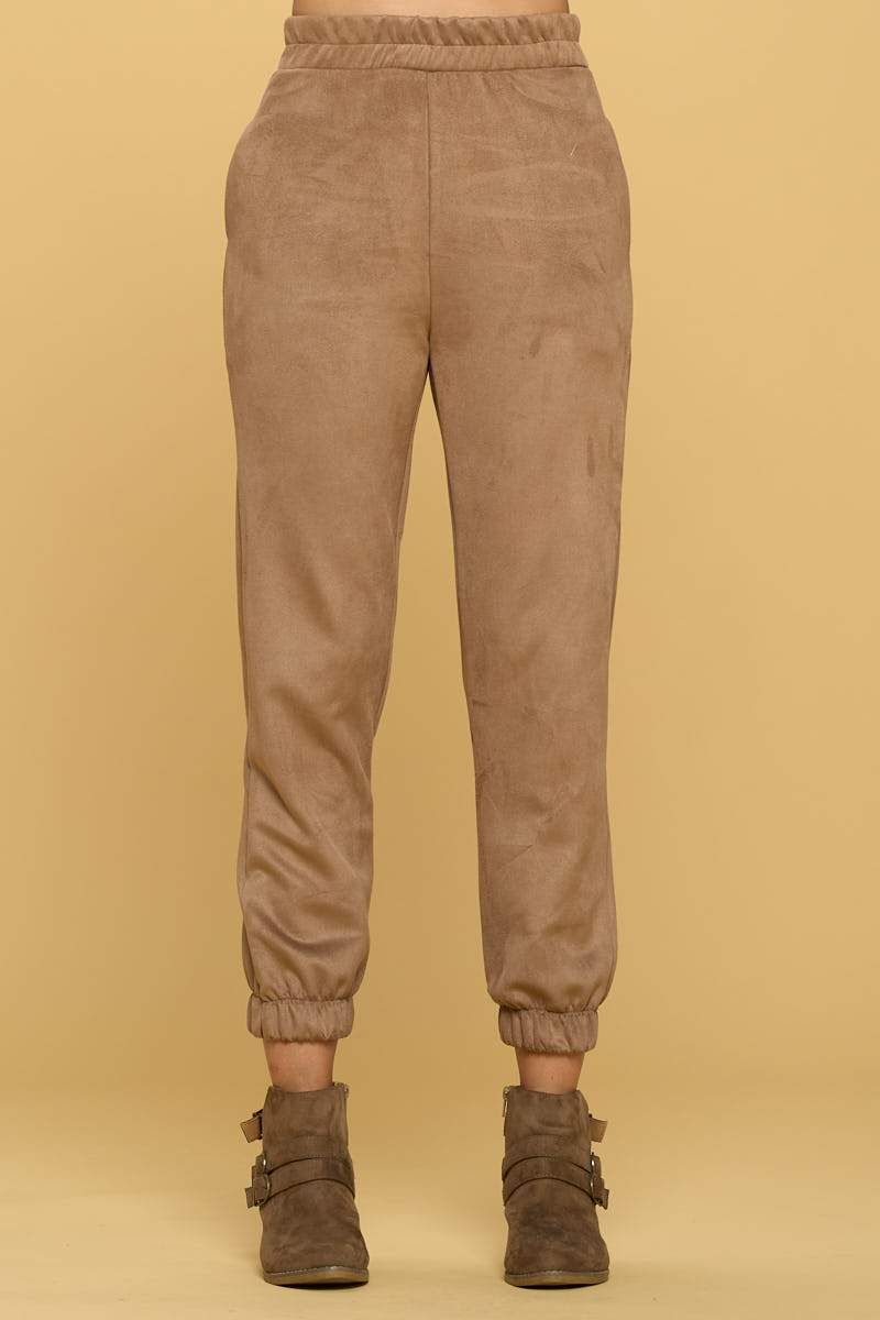 Suede Jogger Pants with Pockets Camel Color