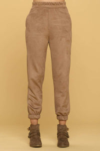 Suede Jogger Pants with Pockets Camel Color