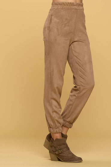 Suede Jogger Pants with Pockets Camel Color