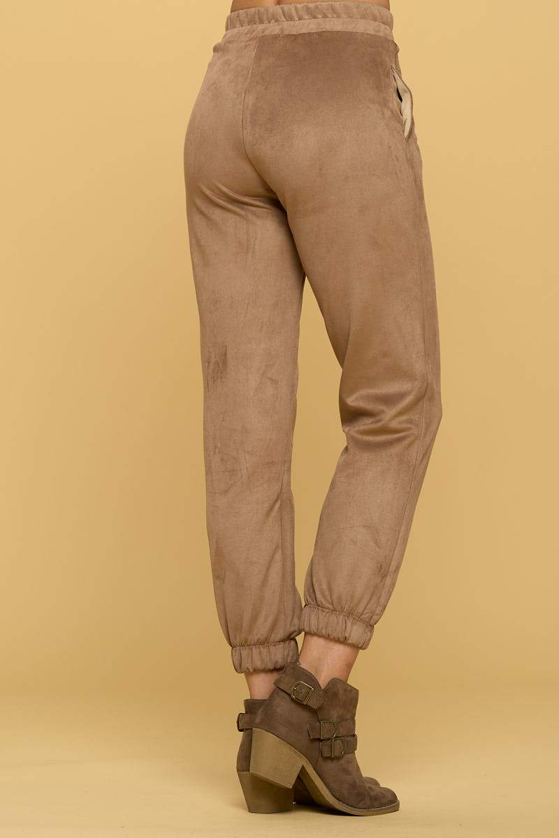 Suede Jogger Pants with Pockets Camel Color