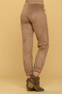 Suede Jogger Pants with Pockets Camel Color