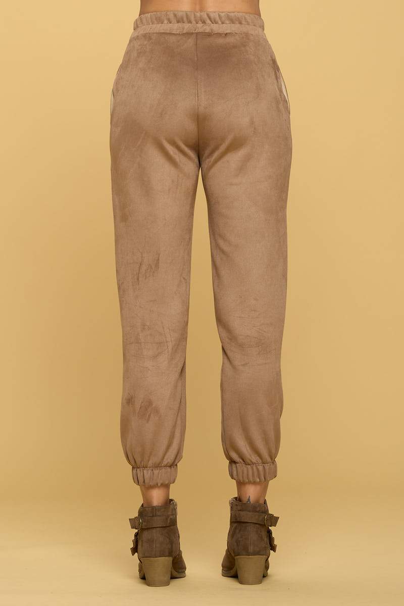 Suede Jogger Pants with Pockets Camel Color