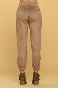 Suede Jogger Pants with Pockets Camel Color