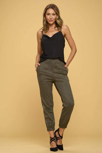 Suede Jogger Pants with Pockets Olive Color