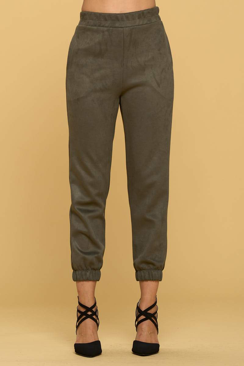 Suede Jogger Pants with Pockets Olive Color
