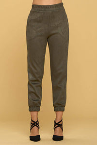 Suede Jogger Pants with Pockets Olive Color