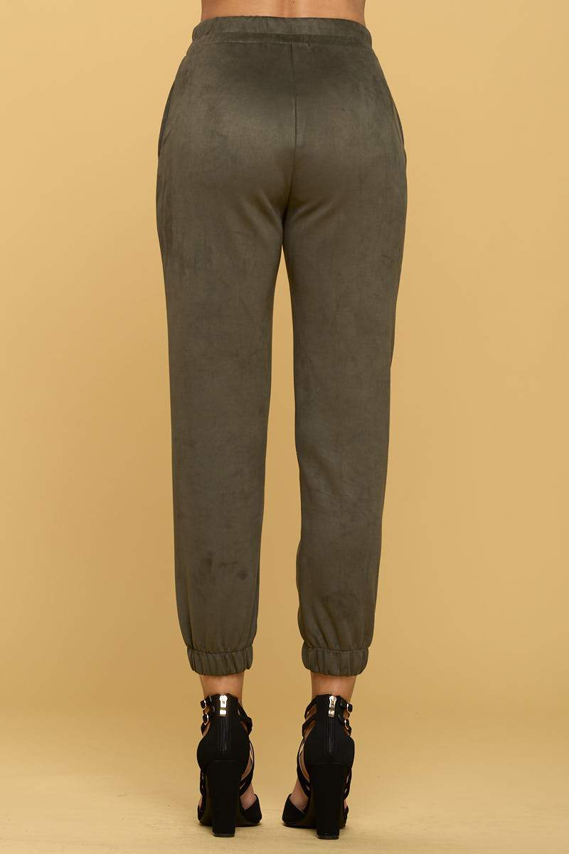 Suede Jogger Pants with Pockets Olive Color