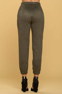 Suede Jogger Pants with Pockets Olive Color