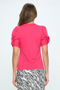 Solid Short Sleeve Top with Scrunched Sleeves