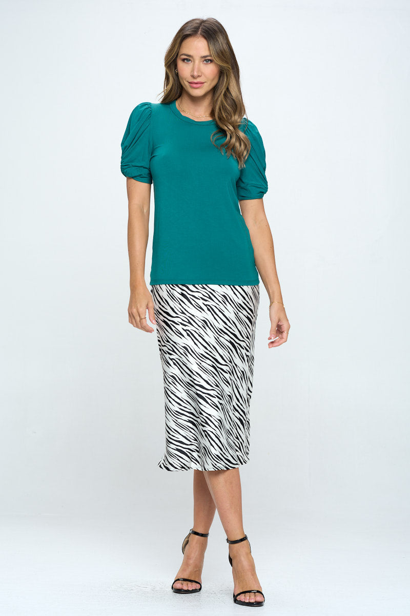 Solid Short Sleeve Top with Scrunched Sleeves