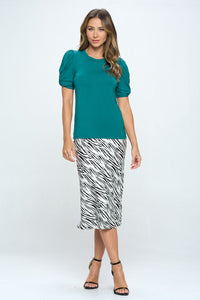 Solid Short Sleeve Top with Scrunched Sleeves