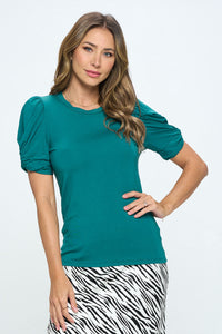 Solid Short Sleeve Top with Scrunched Sleeves