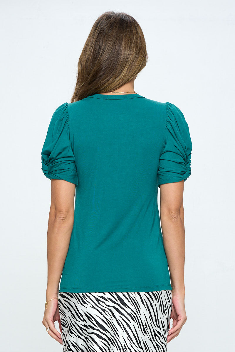 Solid Short Sleeve Top with Scrunched Sleeves