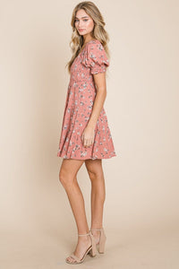 Puff Sleeve Smocked Off the shoulder Tiered Dress
