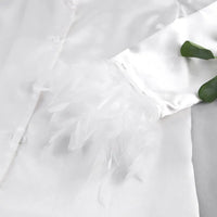 BKQU Pajamas Feathers Sleepwear Female 2 Piece Long Sleeve Turn Down Collar Tops Satin Casual Women Sets With Pants Autumn 2023