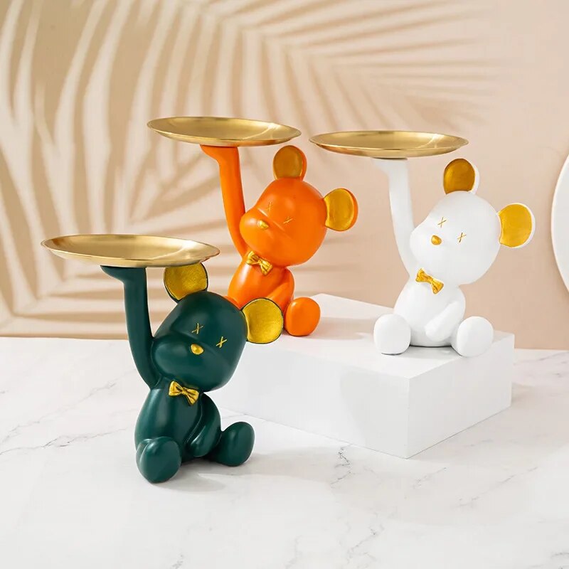Nordic Style Resin Bear Tray Home Living Room Bedroom Key Storage Decoration Decoration Candy Container Animal Statue Decoration