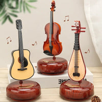 Rotating Music Box Guitar Violin Music Box Birthday Gift Girls Holiday Gift Living Room Creative Ornament Small Sculpture