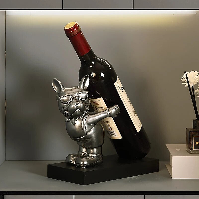 Dog Figurines Red Wine Rack Home Interior Decoration Accessories French Bulldog Statue House Living Room Decor Table Ornaments