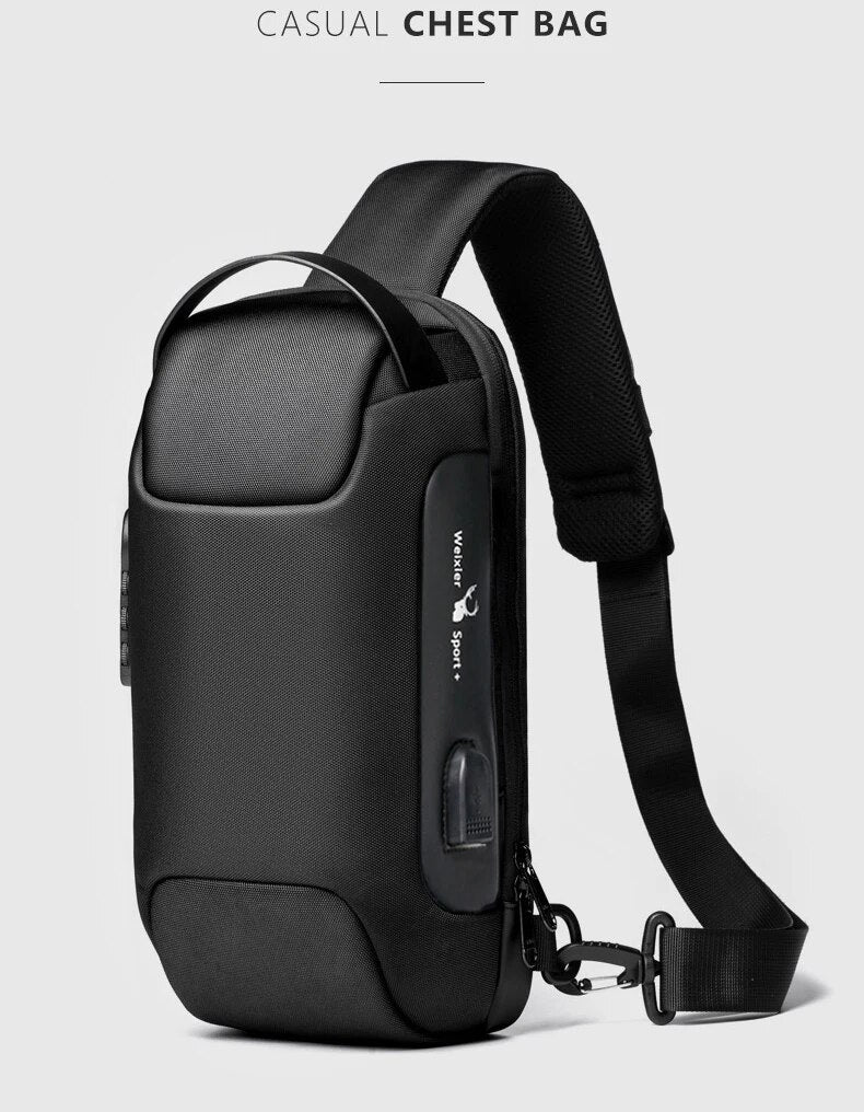 WEIXIER Shoulder Bag for Men Waterproof USB Man Crossbody Bag Anti-Theft Short Travel Messenger Sling Fashion Designer Chest Bag