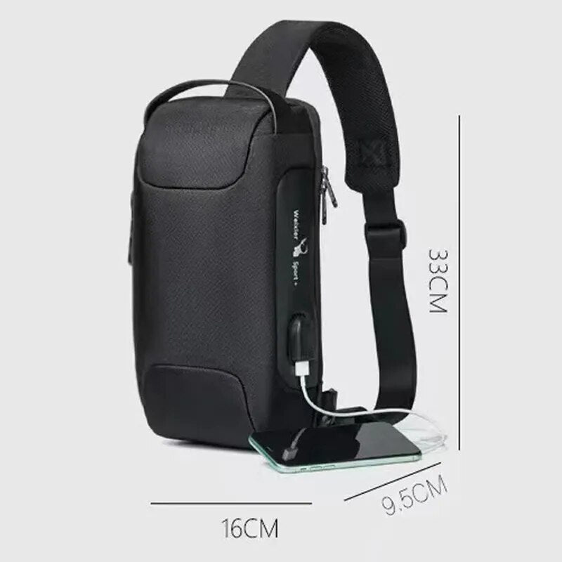 WEIXIER Shoulder Bag for Men Waterproof USB Man Crossbody Bag Anti-Theft Short Travel Messenger Sling Fashion Designer Chest Bag