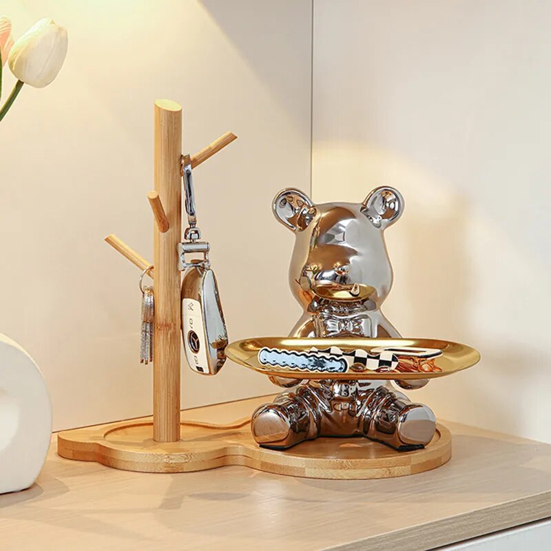 Nordic Style Resin Bear Tray Home Living Room Bedroom Key Storage Decoration Decoration Candy Container Animal Statue Decoration