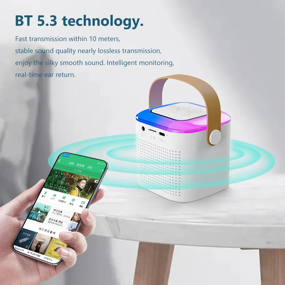 Portable Karaoke System Machine Bluetooth 5.3 Speaker with 1-2 Wireless Microphones Home Family Singing Machine