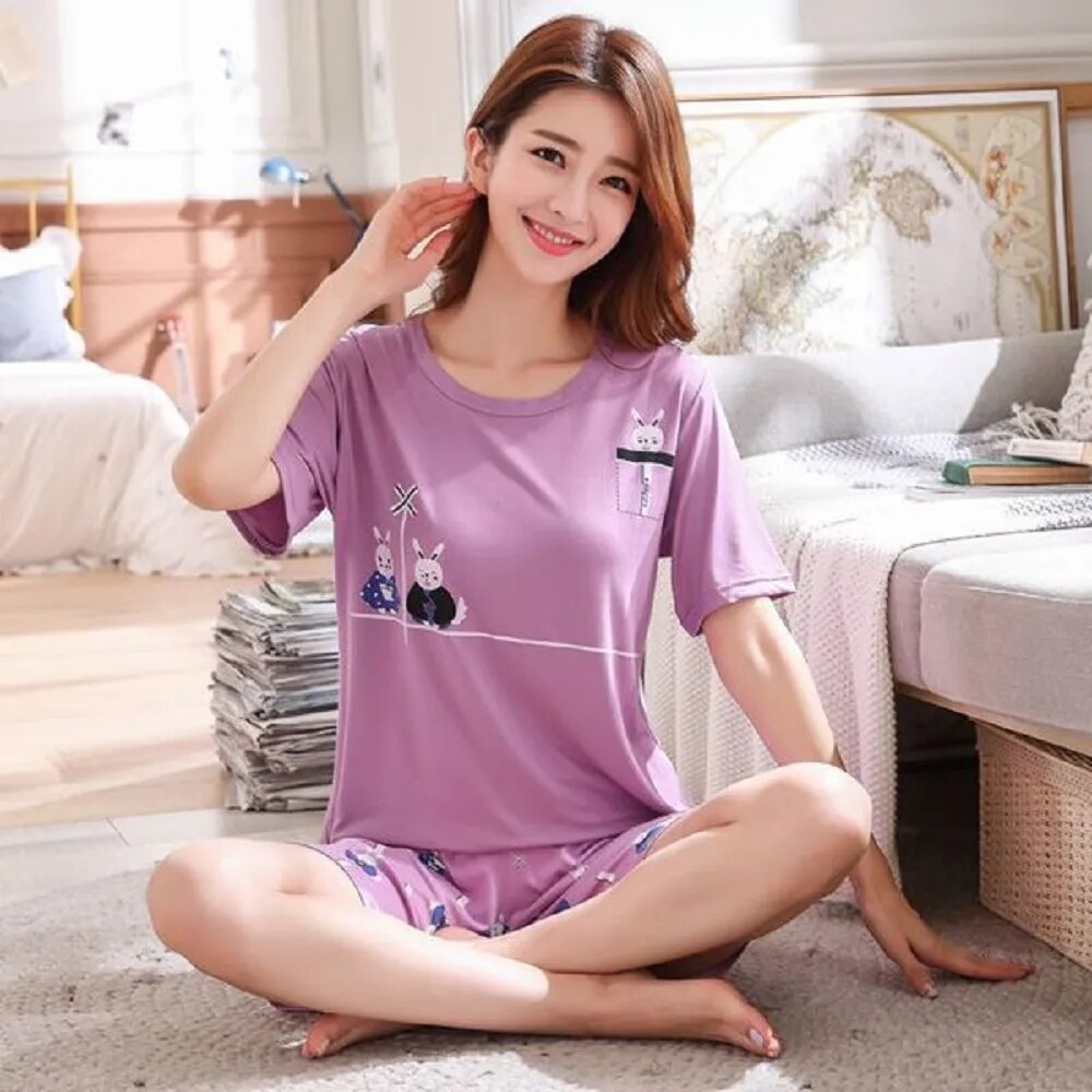 Women Sleepwear Lovely Home Suits Pyjama Short Sleeve Pajamas Set 2023 Women Pajamas Comfortable Girl Spring And Summer Pijamas