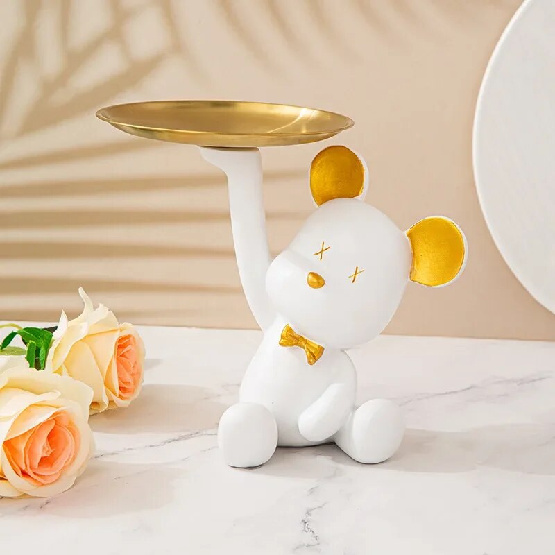 Nordic Style Resin Bear Tray Home Living Room Bedroom Key Storage Decoration Decoration Candy Container Animal Statue Decoration