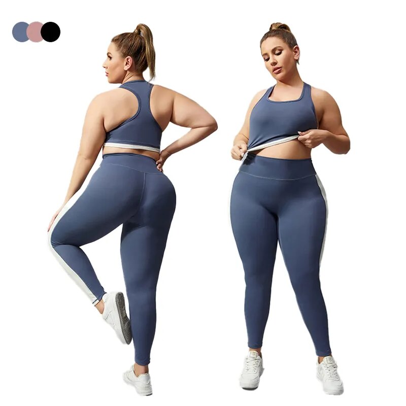 Women Yoga Set Plus Size Workout Oufit Curvy Girl Sports Bra Gym Leggings Elastic 2 Piece Fitness Suit Big Size Lady Activewear