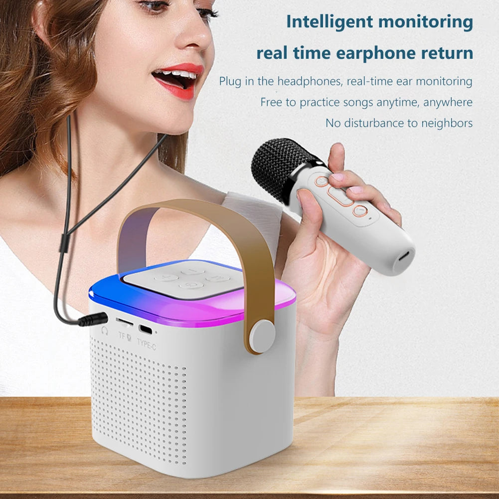 Portable Karaoke System Machine Bluetooth 5.3 Speaker with 1-2 Wireless Microphones Home Family Singing Machine