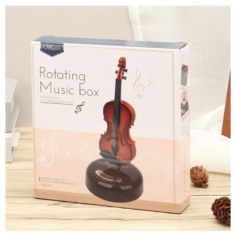Rotating Music Box Guitar Violin Music Box Birthday Gift Girls Holiday Gift Living Room Creative Ornament Small Sculpture