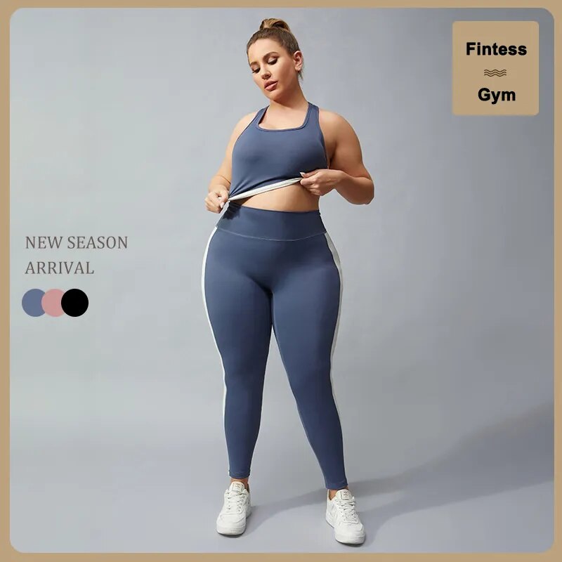Women Yoga Set Plus Size Workout Oufit Curvy Girl Sports Bra Gym Leggings Elastic 2 Piece Fitness Suit Big Size Lady Activewear