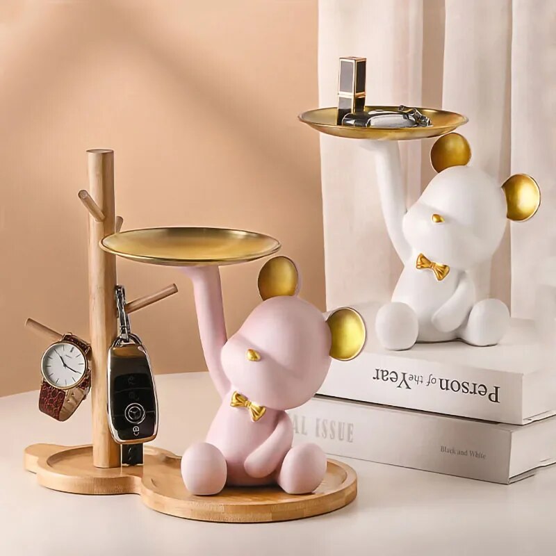 Nordic Style Resin Bear Tray Home Living Room Bedroom Key Storage Decoration Decoration Candy Container Animal Statue Decoration