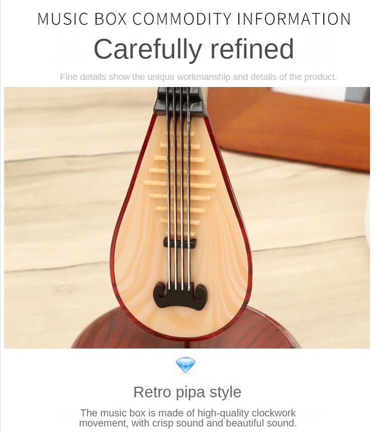 Rotating Music Box Guitar Violin Music Box Birthday Gift Girls Holiday Gift Living Room Creative Ornament Small Sculpture