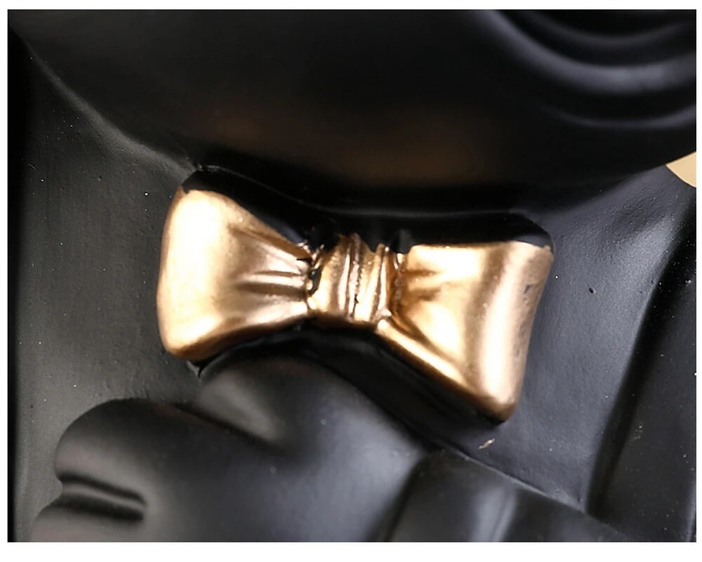 Lying Black French Bulldog Butler with Double Gold Metal Tray Dog Statues and Sculptures Room Decor Home Butler Statue Ornament