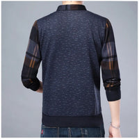 Men's Long Sleeve Knit Sweaters Fake Two Piece Thick Pullover Sweater Turn Down Collar Bottoming Jumper Male Warm Tops