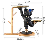 Lying Black French Bulldog Butler with Double Gold Metal Tray Dog Statues and Sculptures Room Decor Home Butler Statue Ornament