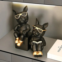 Dog Figurines Red Wine Rack Home Interior Decoration Accessories French Bulldog Statue House Living Room Decor Table Ornaments