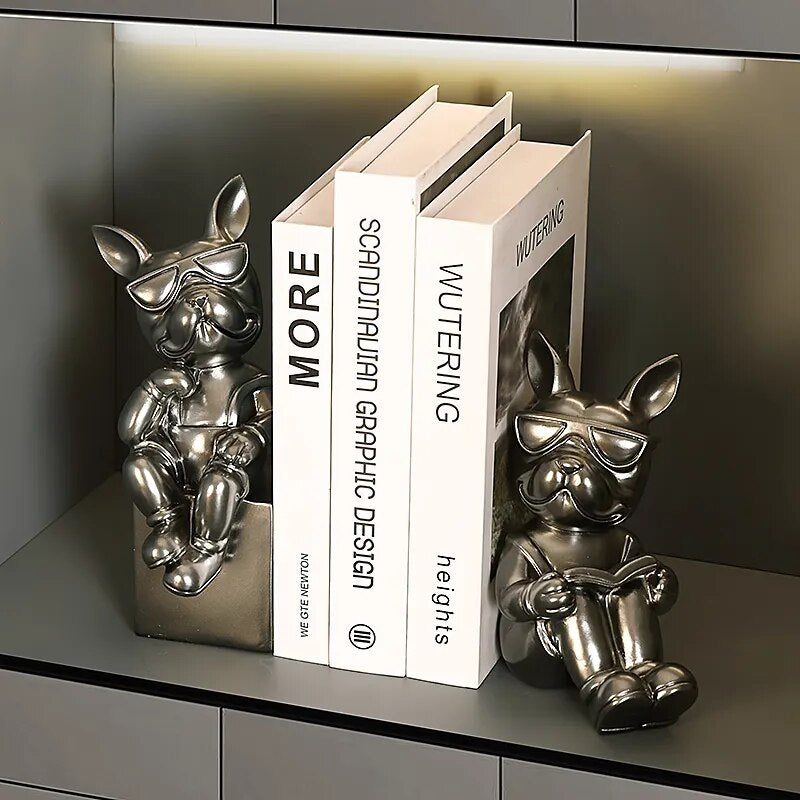 Dog Figurines Red Wine Rack Home Interior Decoration Accessories French Bulldog Statue House Living Room Decor Table Ornaments