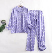 Cotton Flannel Trouser Pajamas Suit for Home Wear Simple Printed Loose Autumn and Winter Long Sleeve Pant Pajamas Women Sets