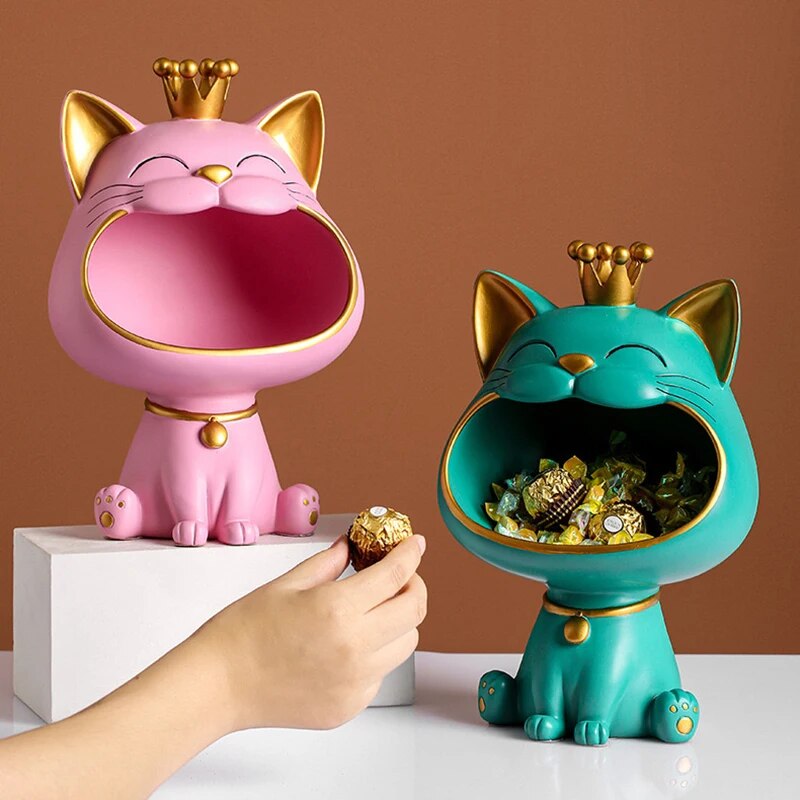 2023 Sculpture Lucky Cat Statue Table Decoration Miniature Figurine Sundries Storage Box Modern Living Room Desk Home Decor