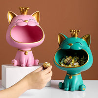 2023 Sculpture Lucky Cat Statue Table Decoration Miniature Figurine Sundries Storage Box Modern Living Room Desk Home Decor